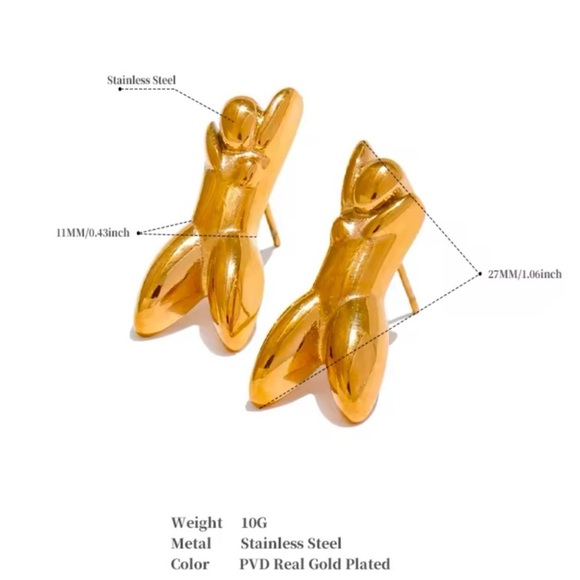 Body Gold Stainless Steel Abstract Figure Earrings - Picture 7 of 10